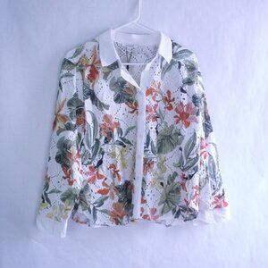 Chico's Floral Button Down Eyelet Shirt